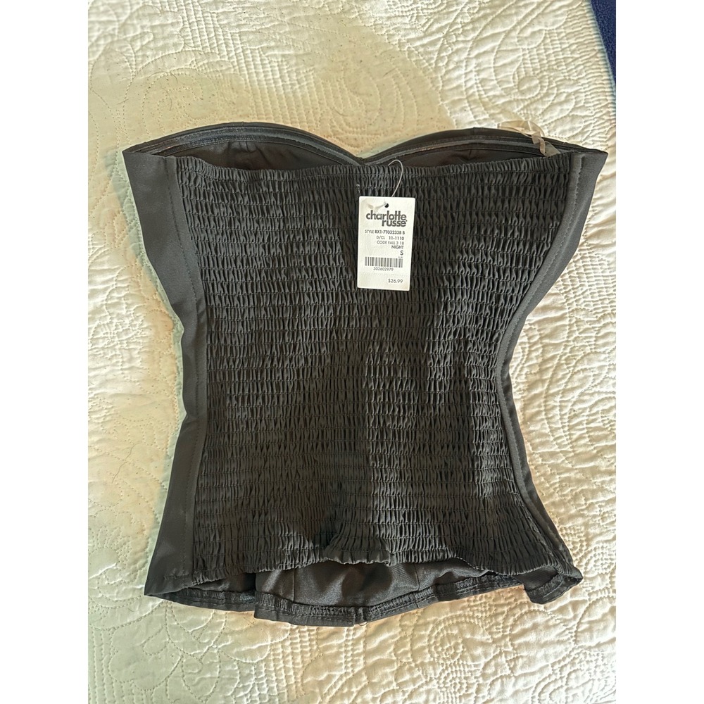 Charlotte Russe Corset Top Womens Small Black Lace Up Smocked Strapless Bustier - Picture 3 of 5